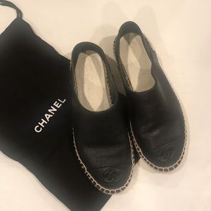 Authentic Black Calfskin Chanel Espadrilles